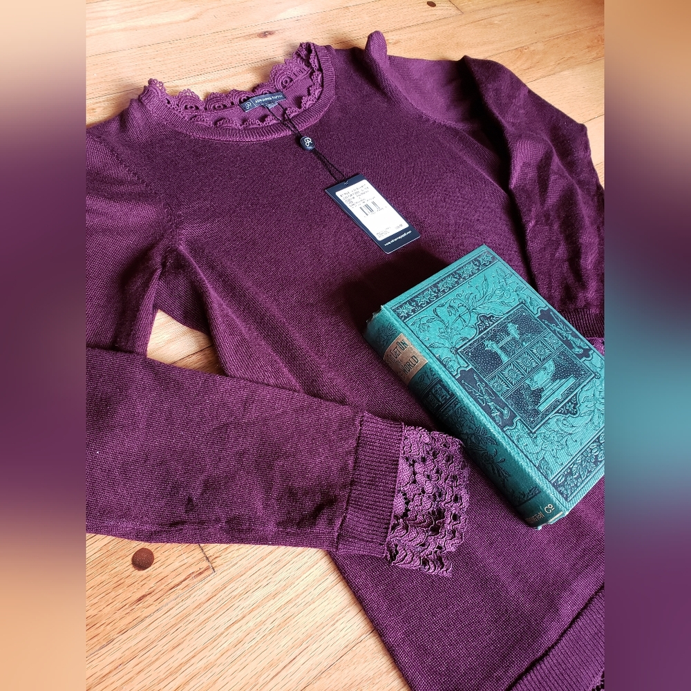 Purple Sweater with Lace details- Adriana Papel-size small